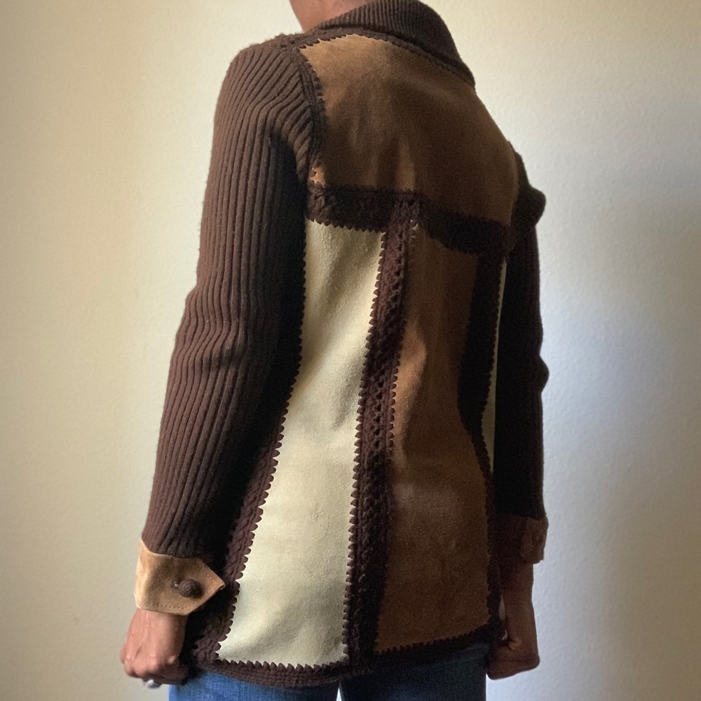 Patchwork Style Brown Cardigan Sweater - Rochelle… - image 3